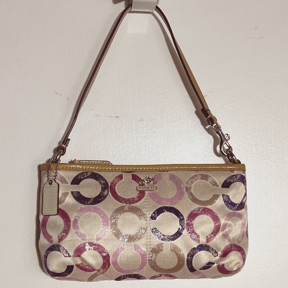 COACH-Beige Sateen Handbag in Gold/Purple Palette - Picture 1 of 5